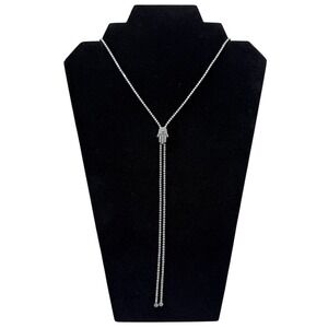 Sparkling Hematite Hamsa Hand Lariat Necklace Y-Style Clear Stones 18 in